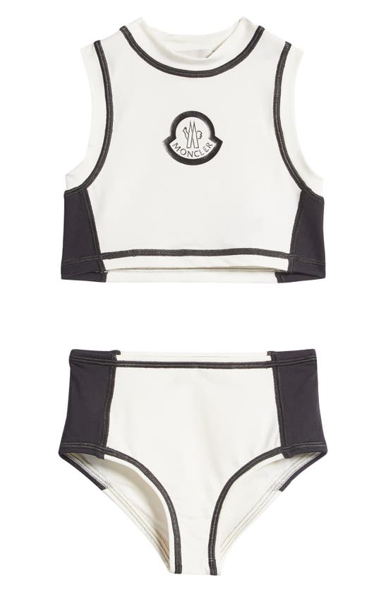 Shop Moncler Kids' Two-tone Two-piece Tankini Swimsuit In Grey