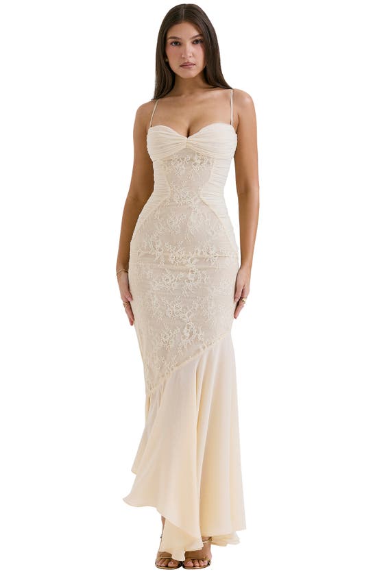 Shop House Of Cb Felicia Lace Inset Mermaid Gown In Macademia