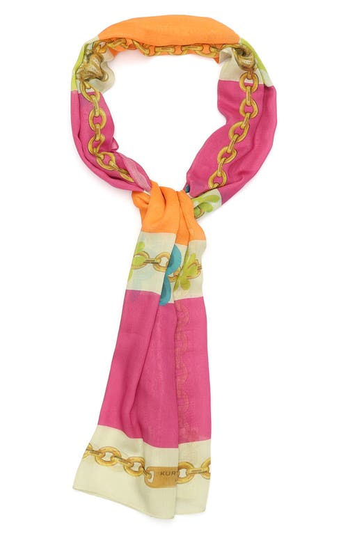 Shop Kurt Geiger London Chain & Stripe Oblong Scarf In Pink Multi