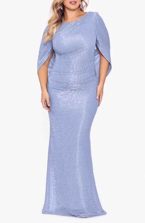 BETSY & ADAM BETSY & ADAM CAPE SLEEVE METALLIC CRINKLE GOWN