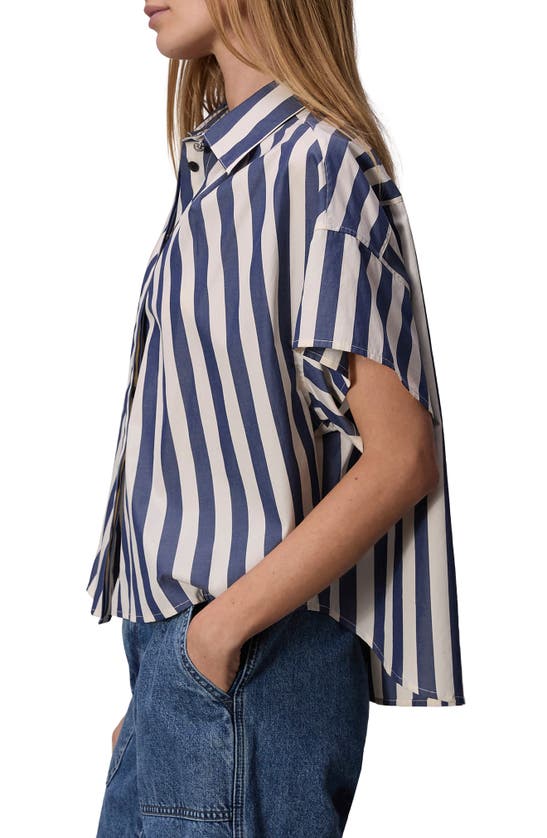 Shop Rag & Bone Martha Stripe Short Sleeve Cotton Poplin Button-up Shirt In Dark Blue Stripe