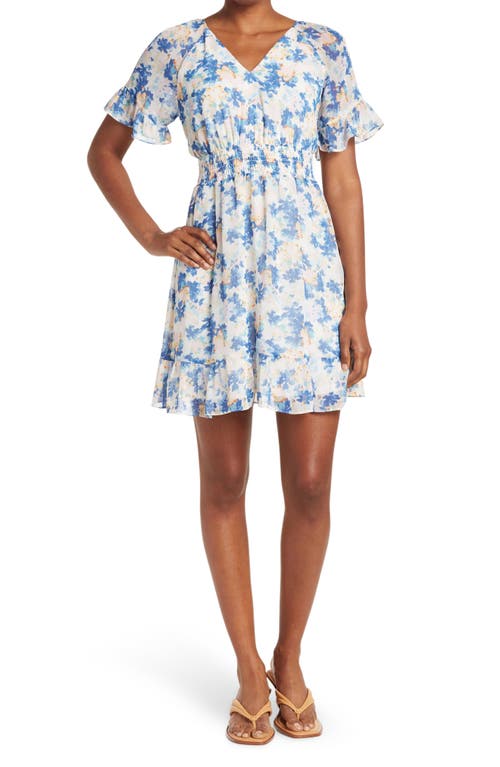 Shop Collective Concepts Printed Smocked Waist Dress In White/blue