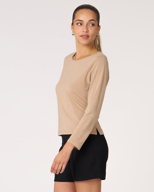 Shop Rebody Active Rebody Essentials Mid Length Long Sleeve Top In Sand