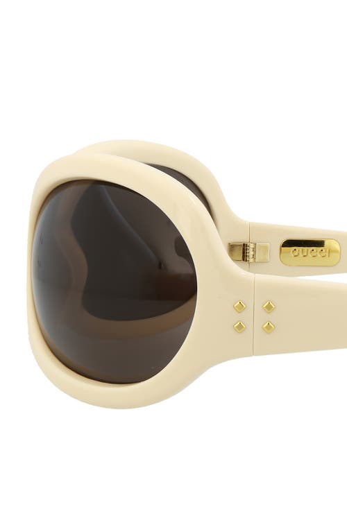 Gucci Novelty 77mm Oversize Shield Sunglasses In White White Brown