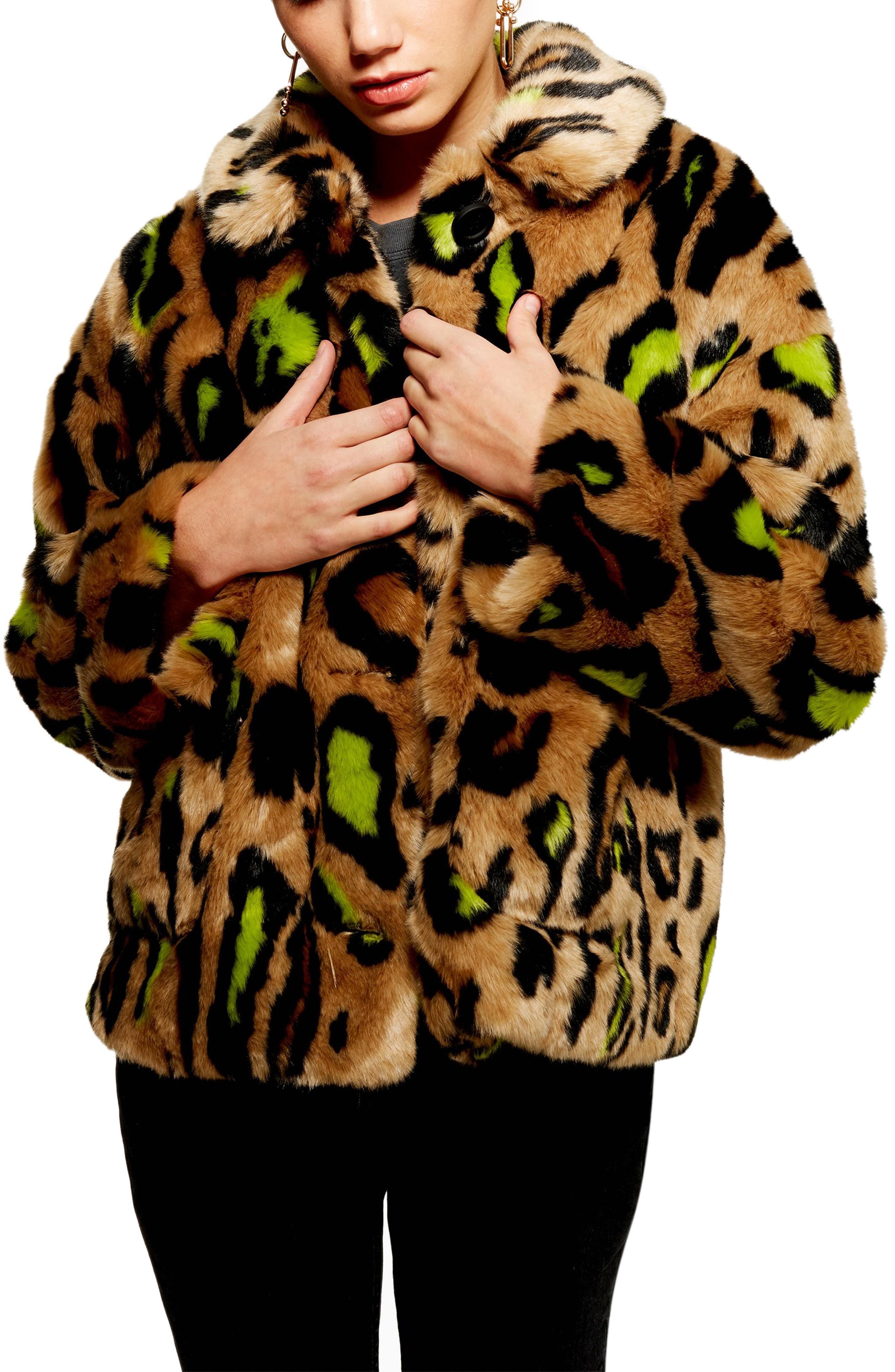 topshop faux fur leopard coat