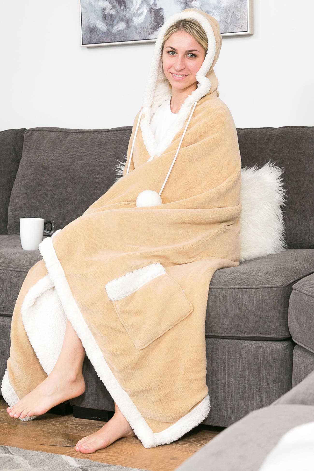 Chic Home Bedding | Yatco Faux Shearling Lined Snuggle Hoodie - Camel ...
