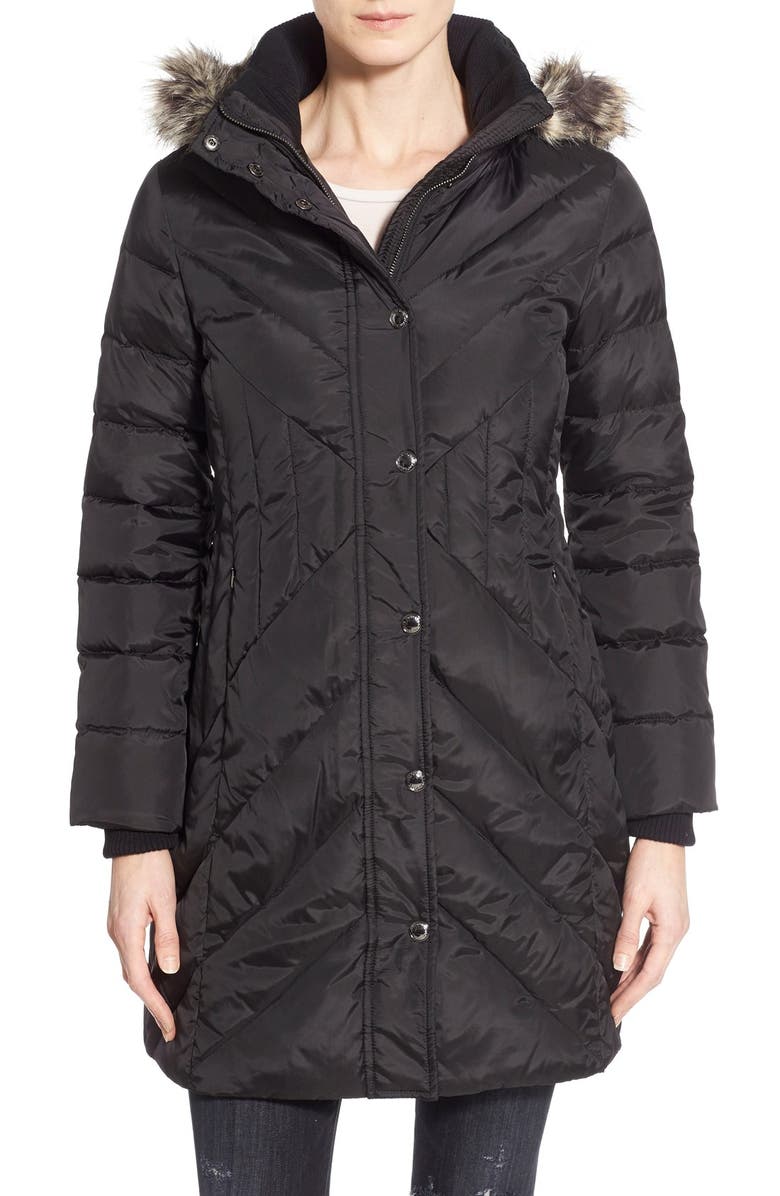 London Fog Down & Feather Fill Coat with Faux Fur Trim (Petite) | Nordstrom