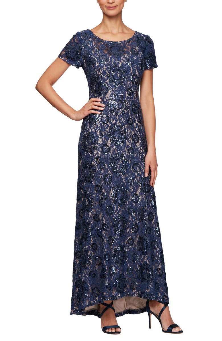 Alex Evenings Embroidered Lace A-Line Gown, Main, color, 