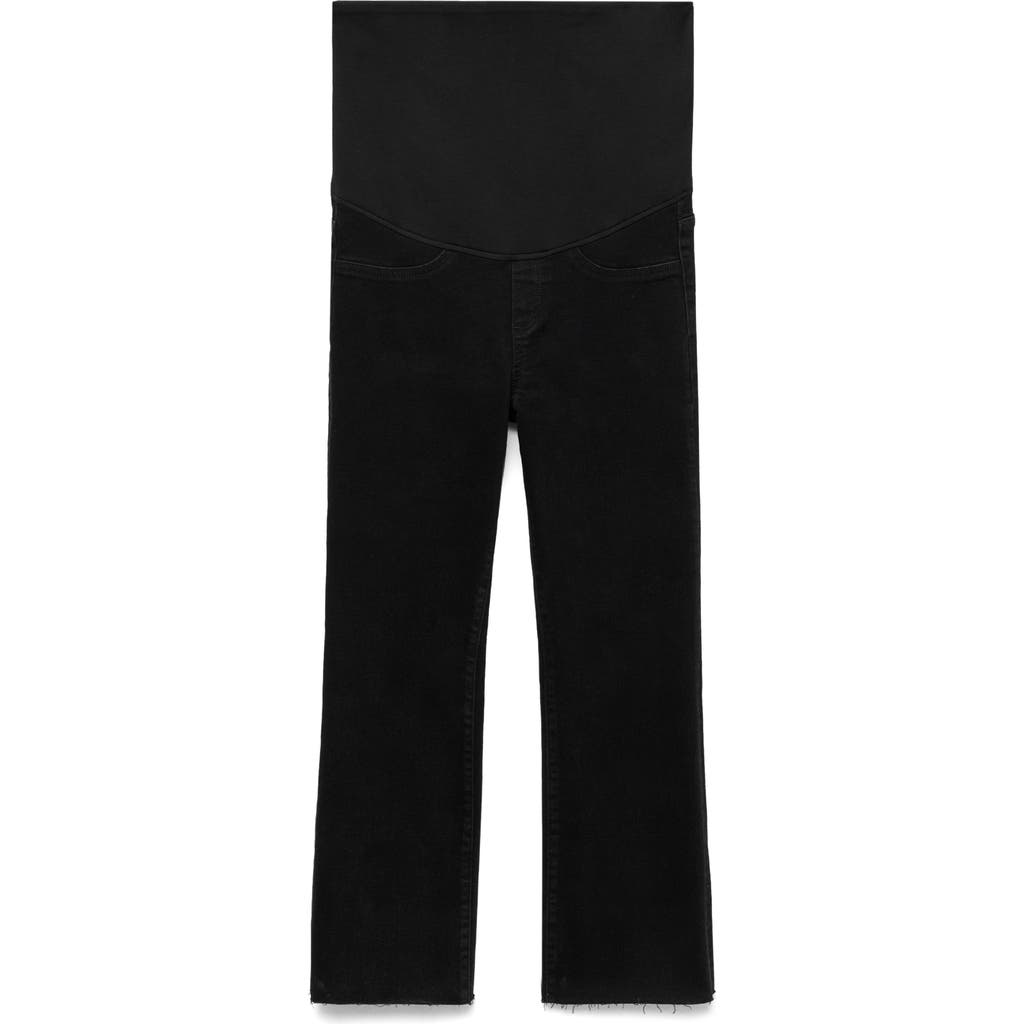 Mango Over The Bump Raw Hem Crop Flare Maternity Jeans In Black Denim