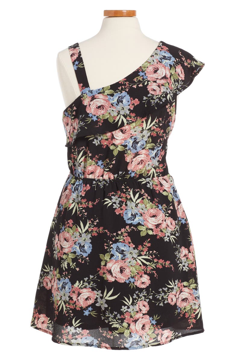 Monteau Couture Floral Print One-Shoulder Dress (Big Girls) | Nordstrom
