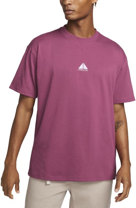 Nike All Conditions Gear Lung Embroidered T-shirt In Rosewood/ Rush Fuchsia/ White