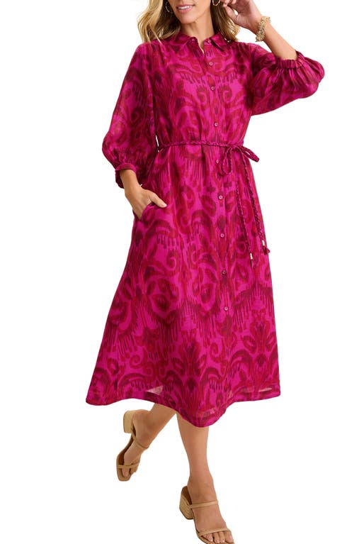 Shop Tommy Bahama Seaside Ikat Long Sleeve Midi Shirtdress In Pink Papaya