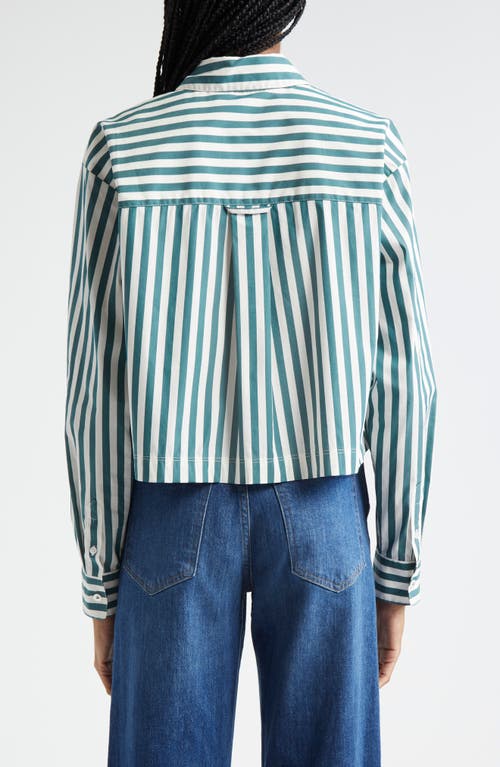 Shop Veronica Beard Maia Stripe Crop Button-up Shirt In Pine/white