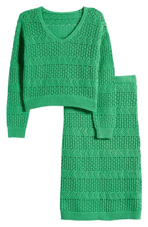 Freshman Kids' Open Stitch Sweater & Skirt Set Leafy Green at