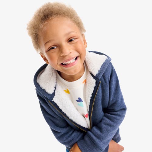 Primary Teddy Fleece-lined Zip Hoodie In Heather Navy