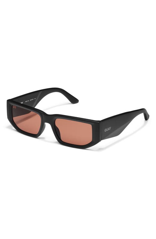 Quay Good Time 34mm Small Rectangular Sunglasses In Matte Black/dark Apricot