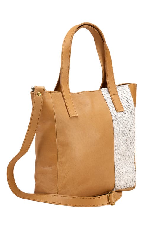 Sarep + Rose Maral Daily Leather Tote Crossbody Bag In Camel And White