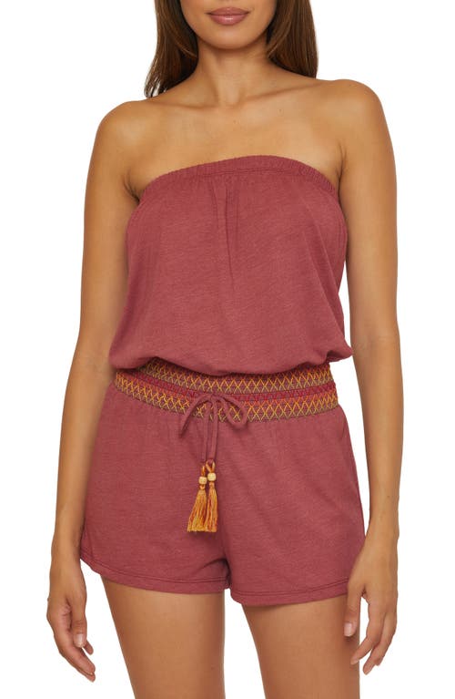 Strapless Drawstring Waist Cover-Up Romper in Pink
