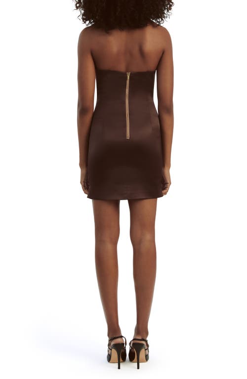 Shop Bardot Eleni Plunge Neck Strapless Satin Minidress In Chocolate