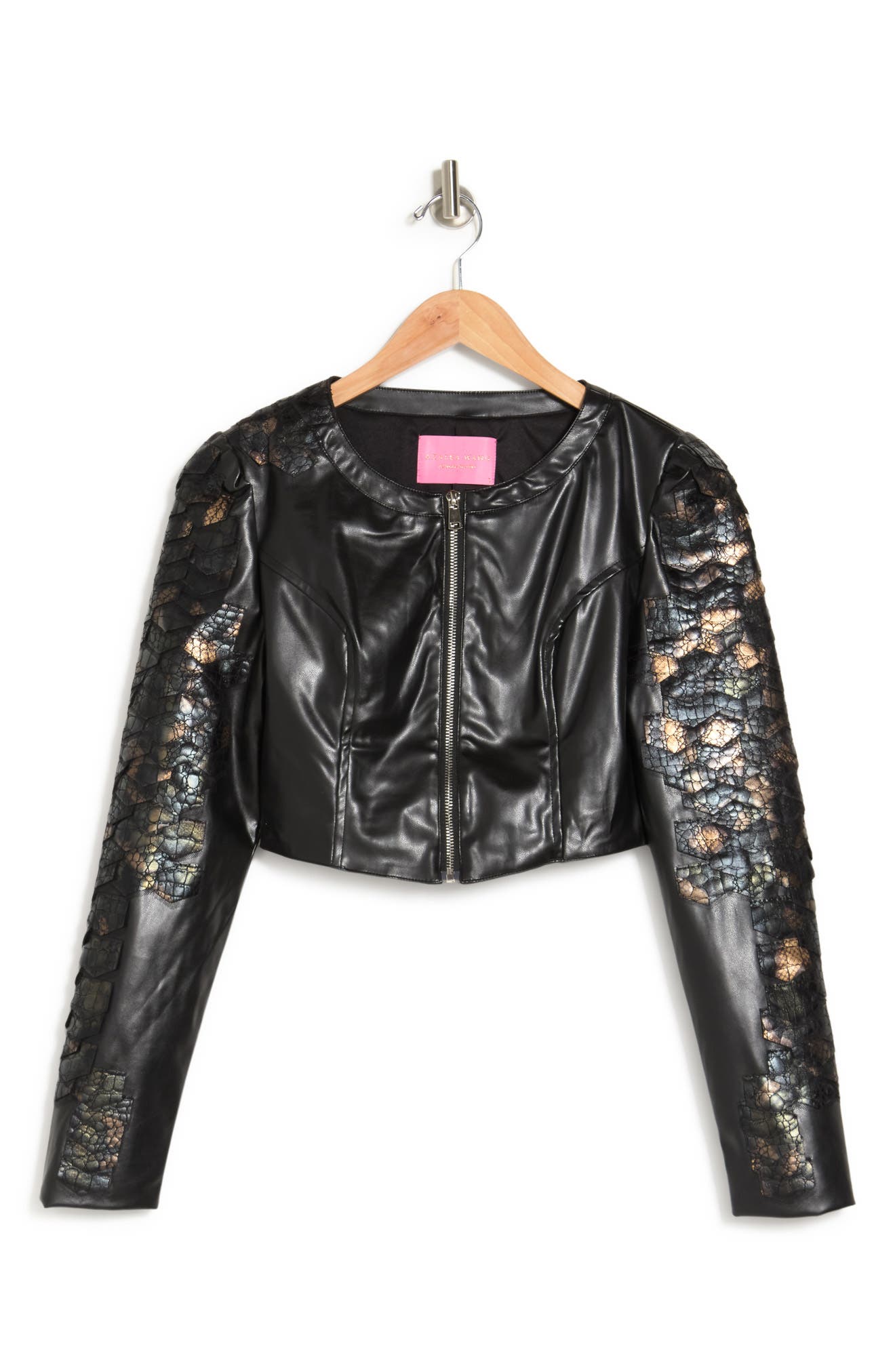 faux croc skin cropped jacket