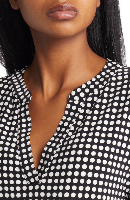 Shop Anne Klein Pearly Dot Split Neck Blouse In Anne Black/anne White