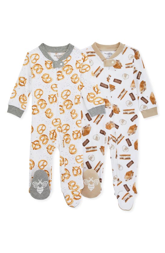 Burt's Bees Baby Babies' Assorted 2-pack Pretzels & S'mores Fitted One-piece Footie Pajamas In Cloud