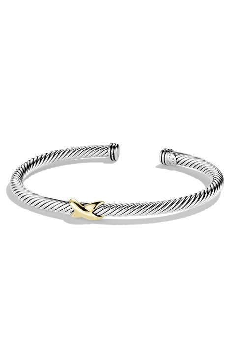 X Classic Cable Station Bracelet in Sterling Silver with 14K Gold, 4mm