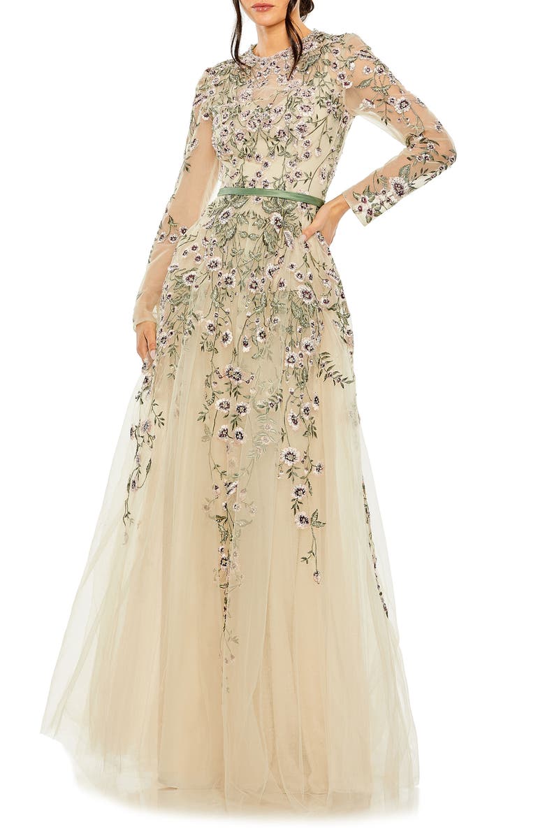 Mac Duggal Embellished Floral Long Sleeve Gown | Nordstrom