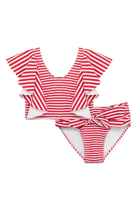 Habitual Girls' Malibu Stripe Two Piece Swimsuit - Big Kid In Red