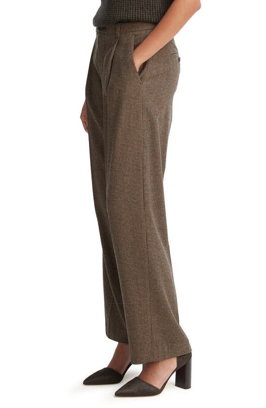 Shop Vince Pleated Houndstooth Straight Leg Pants In Black/ Camel