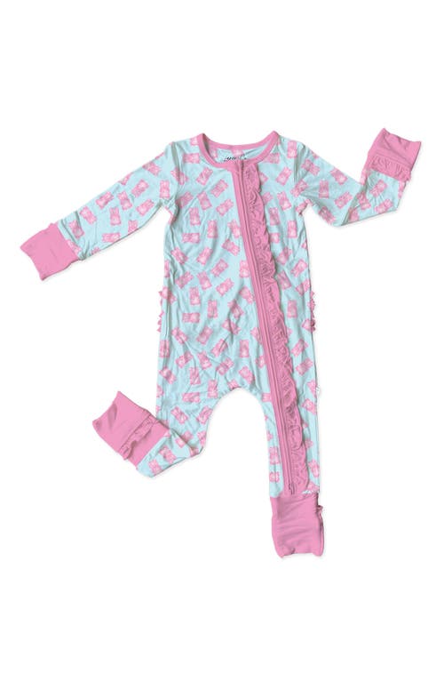 Laree + Co Addison Gummy Bear Print Ruffle Accent Convertible Footie Pajamas in Baby Blue