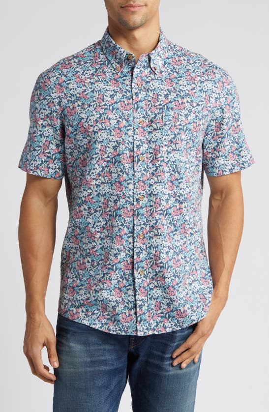 Shop Faherty Breeze Short Sleeve Button-down Shirt In Seafoam Beach Blossom