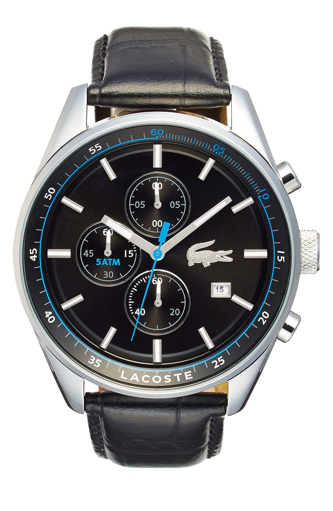 Lacoste 'Dublin' Chronograph Leather Strap Watch, 44mm Nordstrom