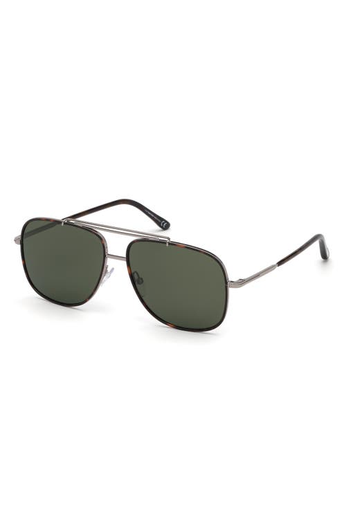 Shop Tom Ford Benton 58mm Geometric Sunglasses In Shiny Light Ruthenium/green