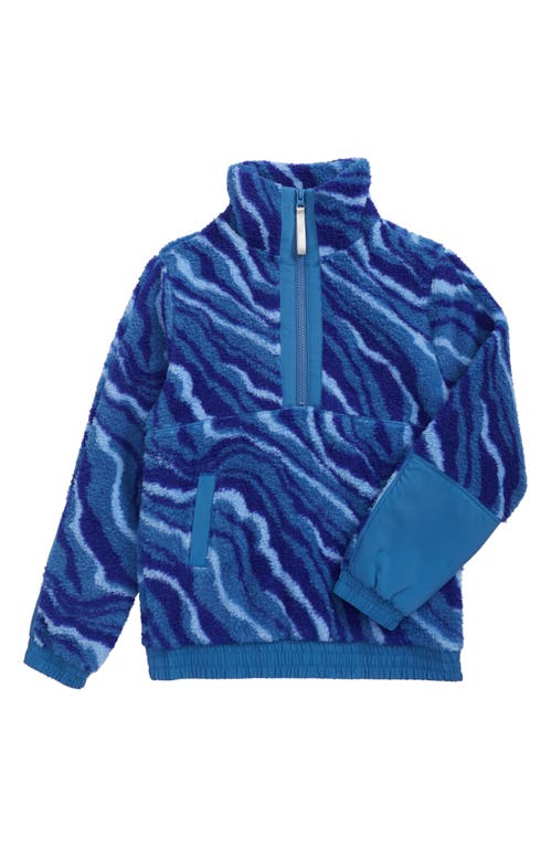 zella Kids' High Pile Fleece Half Zip Sweater in Blue Calm Obsidian Print at Nordstrom, Size Xl