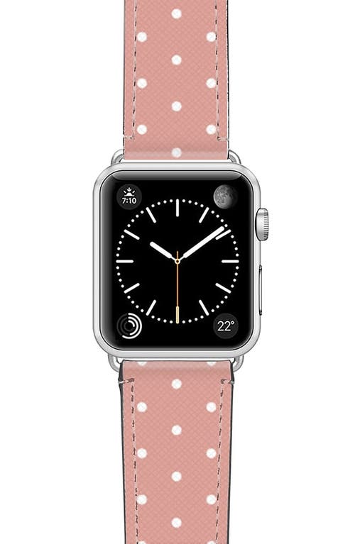 CASETiFY Polka Dots Saffiano Faux Leather Apple Watch Band in Pink/White/Silver