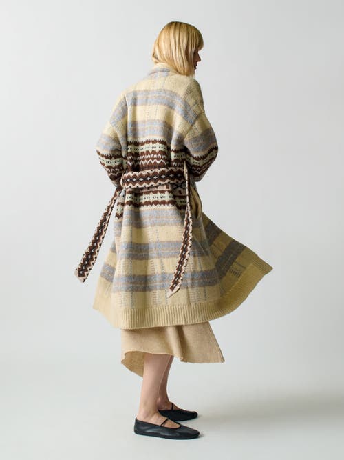 Shop Lingua Franca Bianca Plaid Fair Isle Robe In Ivory Plaid