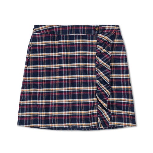 Shop Hope & Henry Organic Flannel Ruffle Skirt In Navy Autumn Plaid