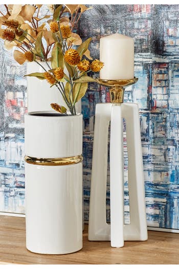 Cosmo By Cosmopolitan White Ceramic Modern Candle Holder In White