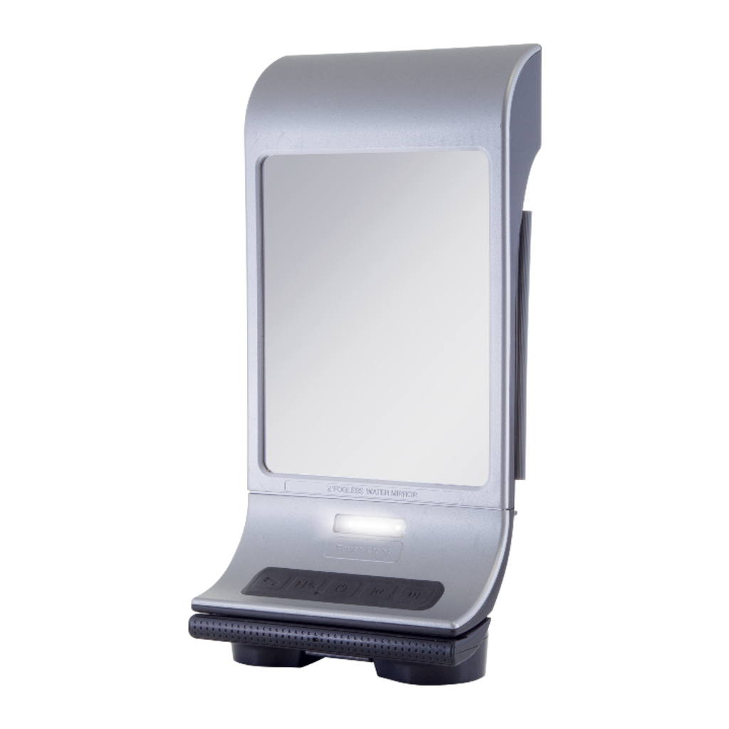 Zadro Fogless Lighted Shower Mirror With Wall Mount & Bluetooth Speaker In Silver