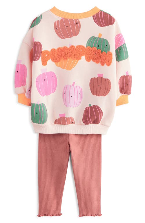 Shop Next Kids' Pumpkin Print Graphic Sweatshirt & Solid Rib Leggings Set In Orange