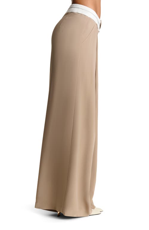 Naked Wardrobe Foldover Waist Wide Leg Trousers In Latte