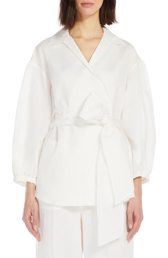 Max Mara Cotton & Silk Wrap Shirt In Optical White