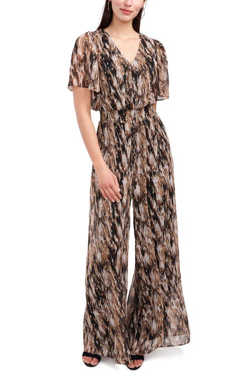 Chaus Metallic Fleck Abstract Print Wide Leg Jumpsuit in Tan at Nordstrom, Size Small