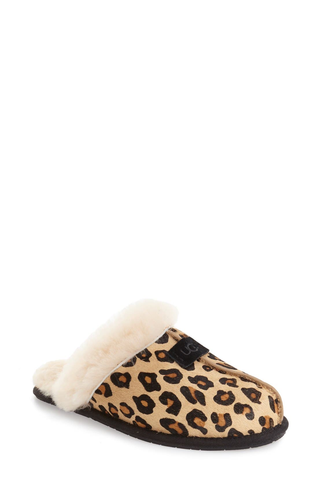cozy ii leopard print genuine shearling trim slipper