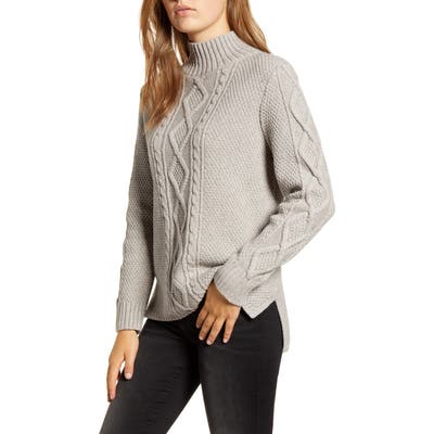 Lucky Brand Cable Knit Turtleneck Cotton & Wool Blend Sweater, Ivory