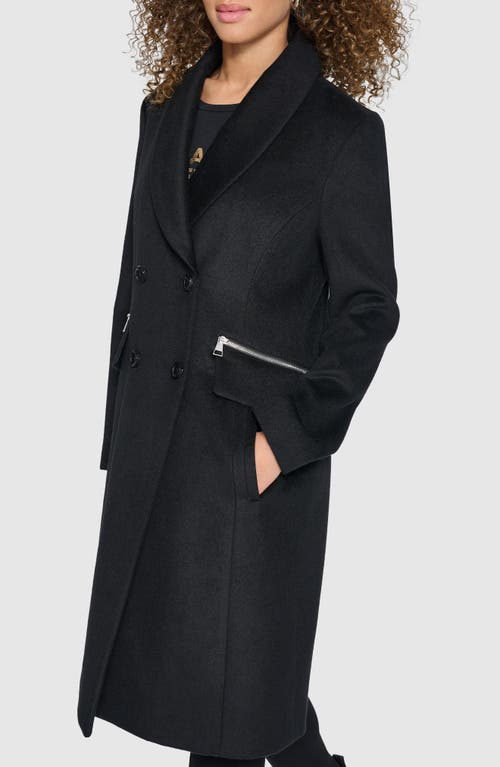 Shop Karl Lagerfeld Paris Shawl Collar Wool Blend Coat In Black