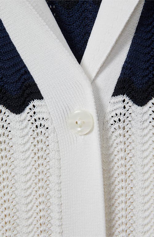 Shop Reiss Alba Stripe Button-up Polo Sweater In Navy/white