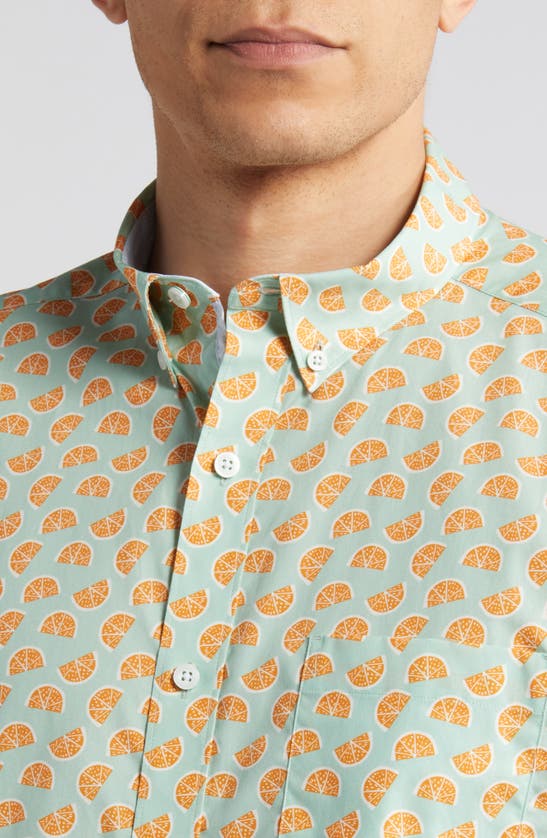 Shop Johnston & Murphy Citrus Print Short Sleeve Cotton Button-down Shirt In Green/orange