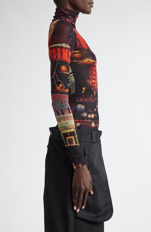 Shop Jean Paul Gaultier Red Pigalle Print Long Sleeve Mesh T-shirt In Black/red/orange